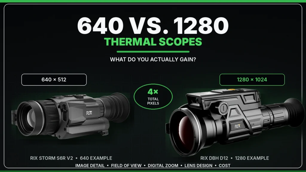 640 vs. 1280 thermal scopes comparison featuring the RIX Storm S6R V2 and RIX DBH D12